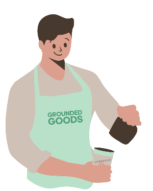 Icon of a barista pouring coffee, representing Grounded Goods’ durable and stylish reusable cups, ideal for cafes seeking sustainable, high-quality serving options