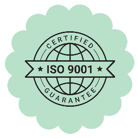 ISO 9001 certification symbol, underscoring Grounded Goods’ adherence to international quality standards for ethically produced, customizable homeware solutions for corporate clients