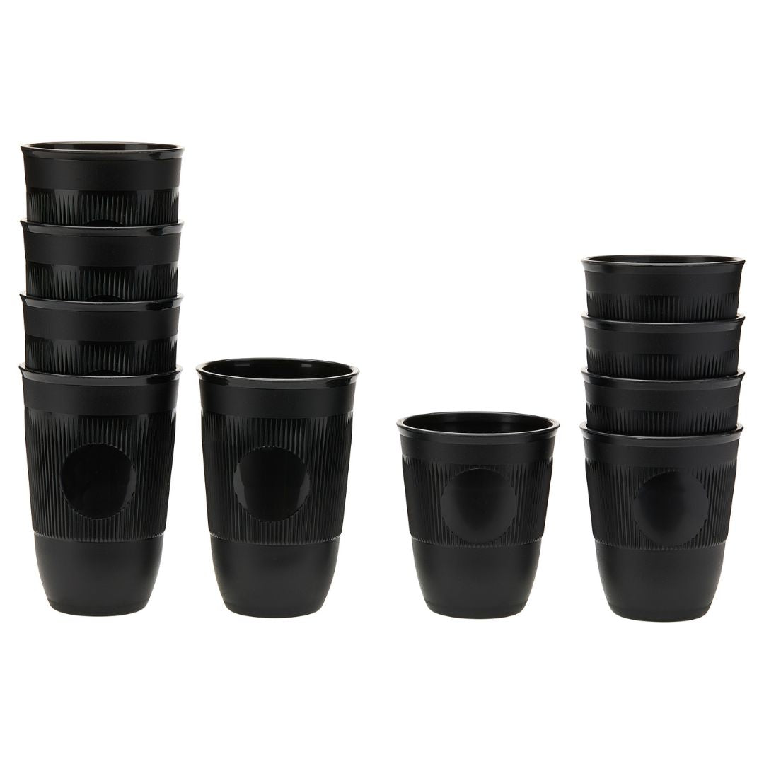 Black Grounded Goods Activation Cups in 12oz and 16oz sizes—reusable swap cups ideal for corporate sustainability programs