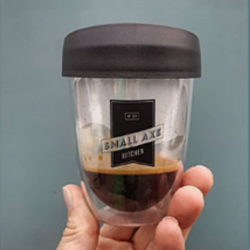 Branded reusable coffee cup with Aeropress coffee