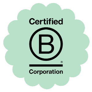 B Corp Certified logo showcasing Grounded Goods’ dedication to ethical, eco-friendly production, suitable for companies seeking responsible, branded merchandise solutions