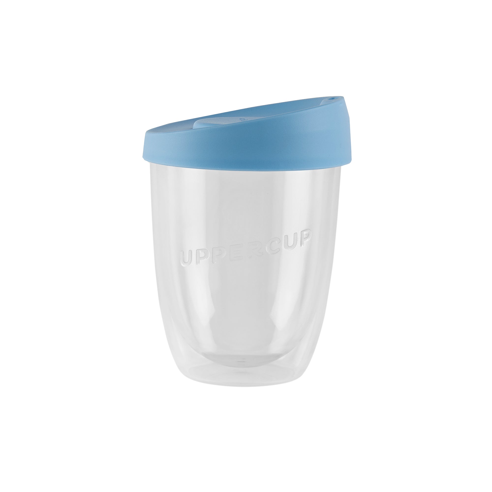 12 ounce reusable coffee up with blue lid and clear base Australian Made